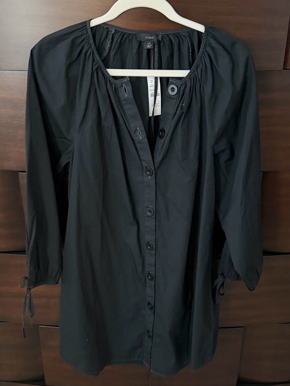 NWT J.Crew Cotton Tie-Neck Balloon Sleeve Dress | Soft Black | LP